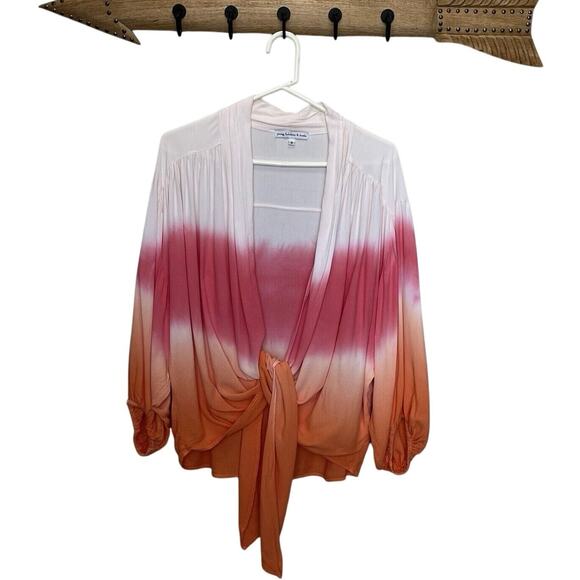 Young Fabulous & Broke | Tie Front Top Ombré Dip Dye Pink Orange Womens Small - Picture 1 of 6